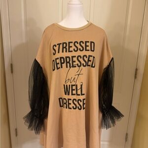 Kate Hewko Tan & Black Shirt dress with Black sheer sleeves!